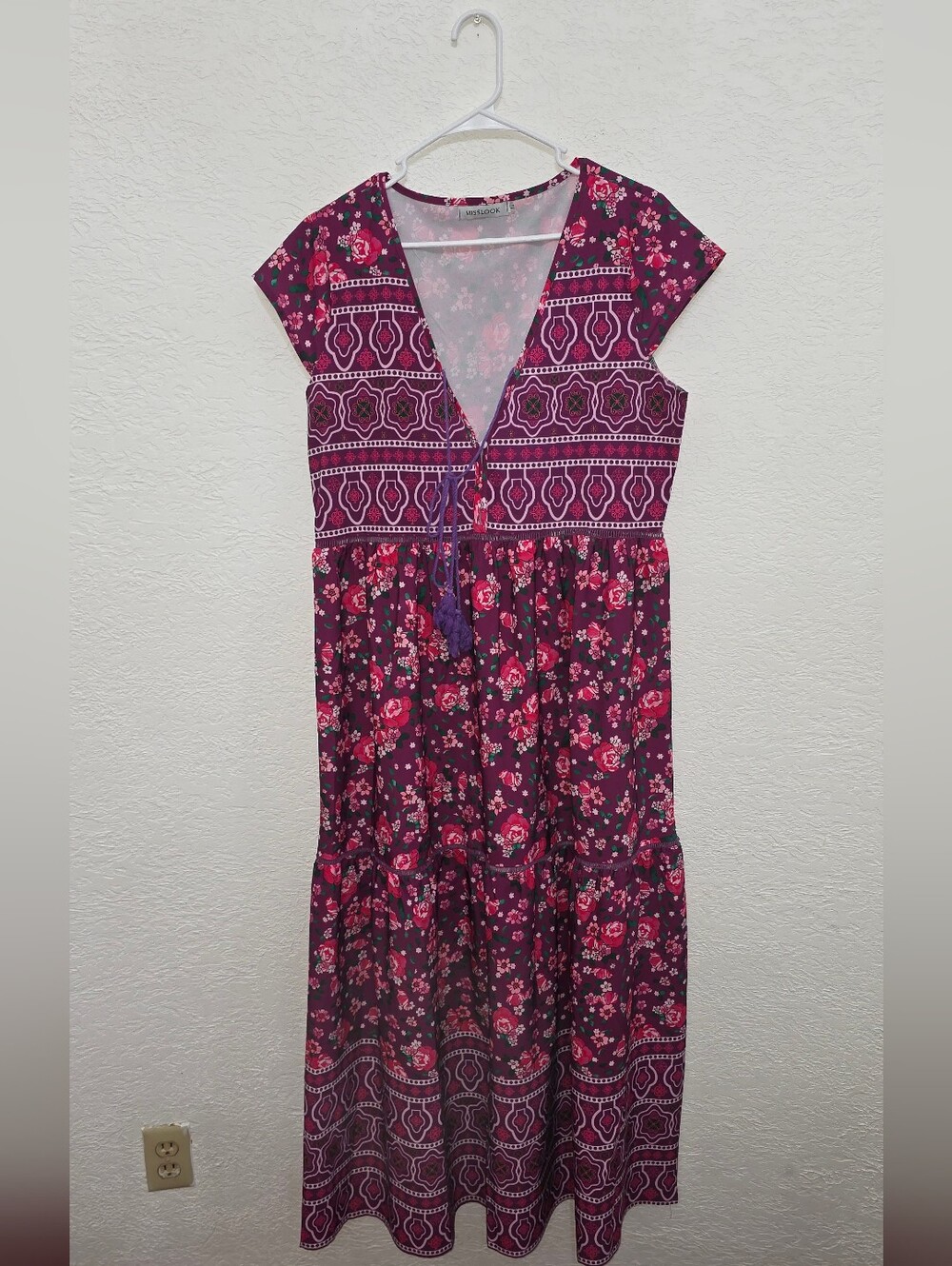 Boho Floral Maxi Dress in Plum & Pink MISSLOOK XL